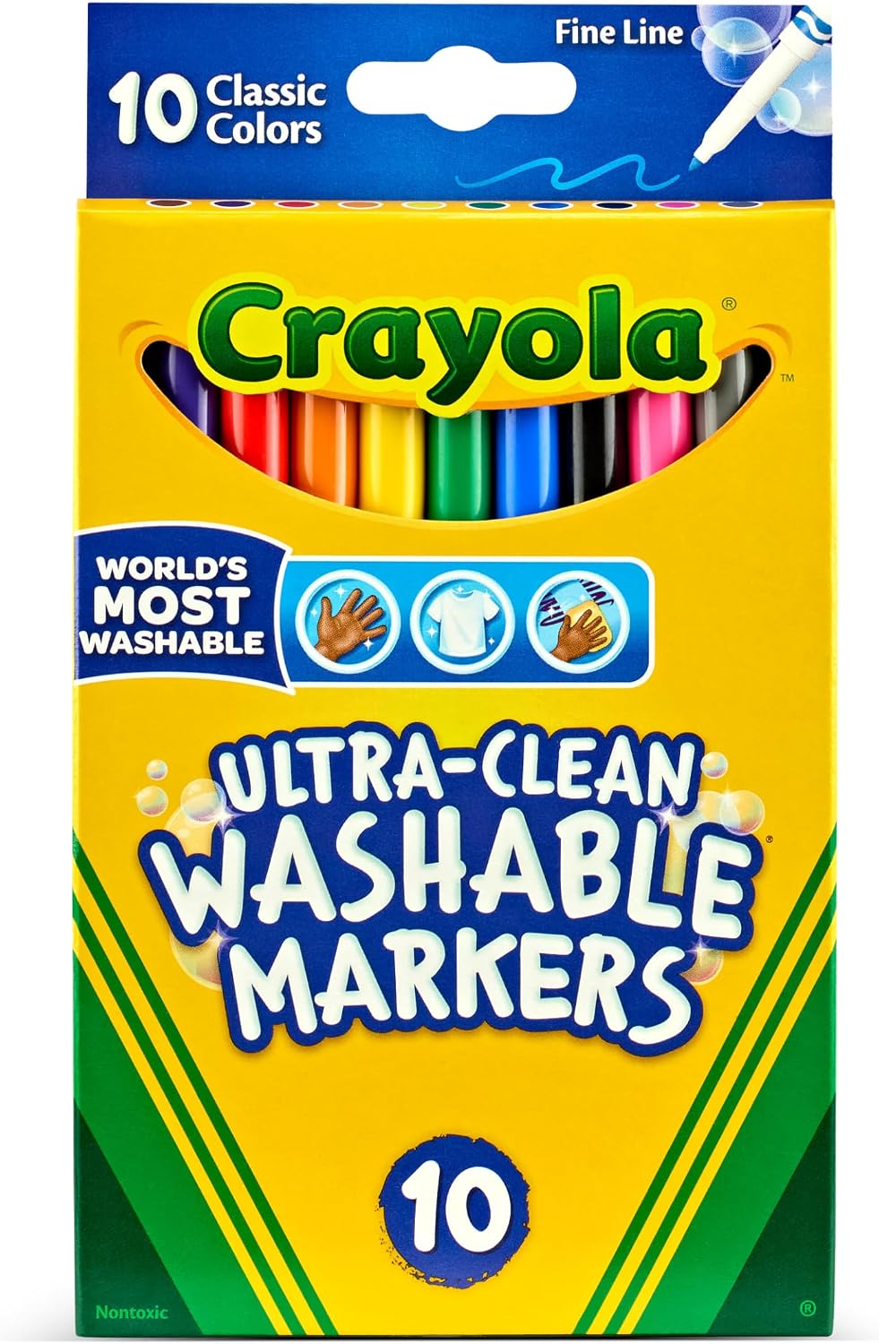 Crayola Ultra-Clean Markers, Fine Line, Classic Colors, Color Max Markers 10 count