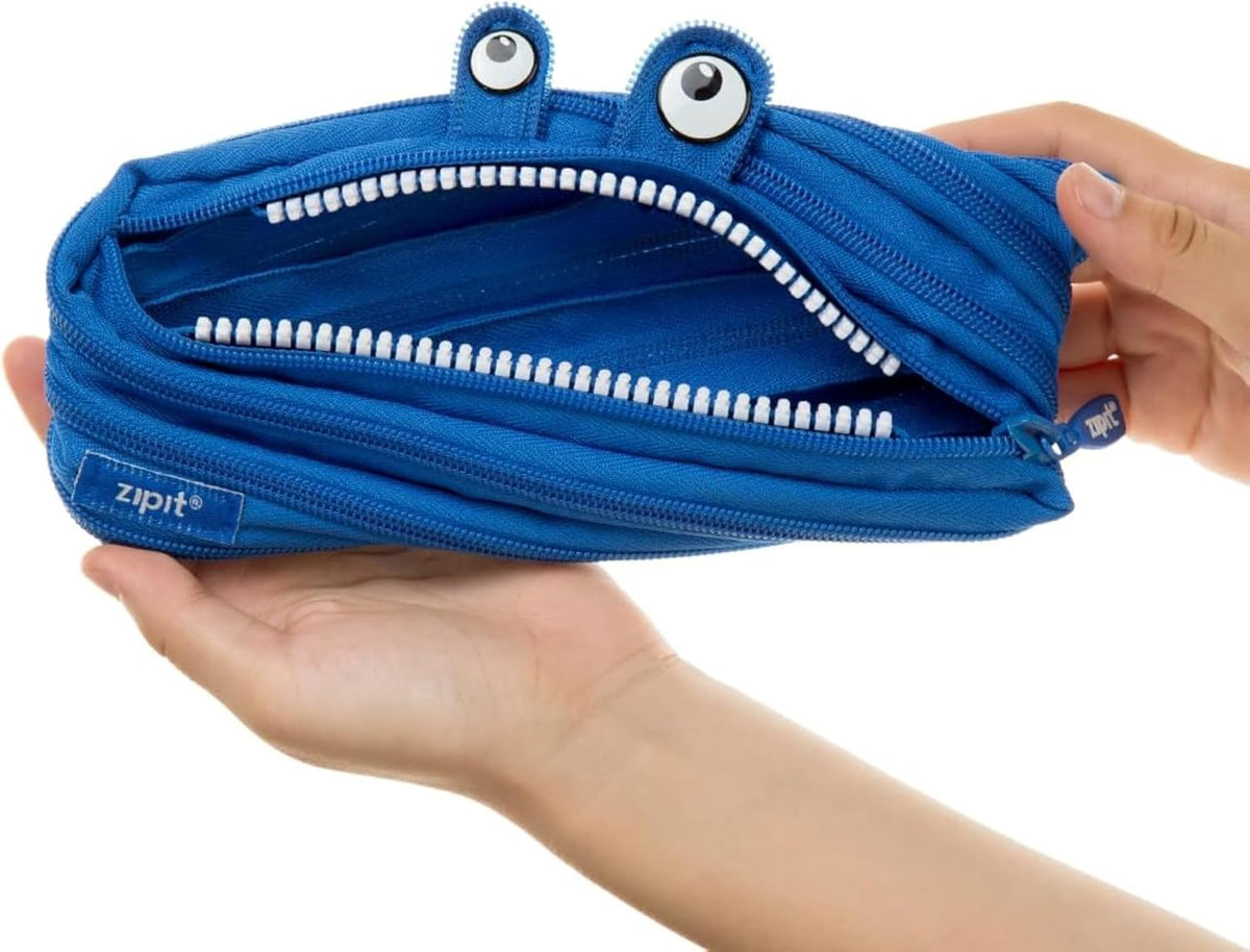 ZIPIT - Monstar Pencil Case for Boys, Holds Up to 30 Pens, Machine Washable, Made of One Long Zipper! (Blue)