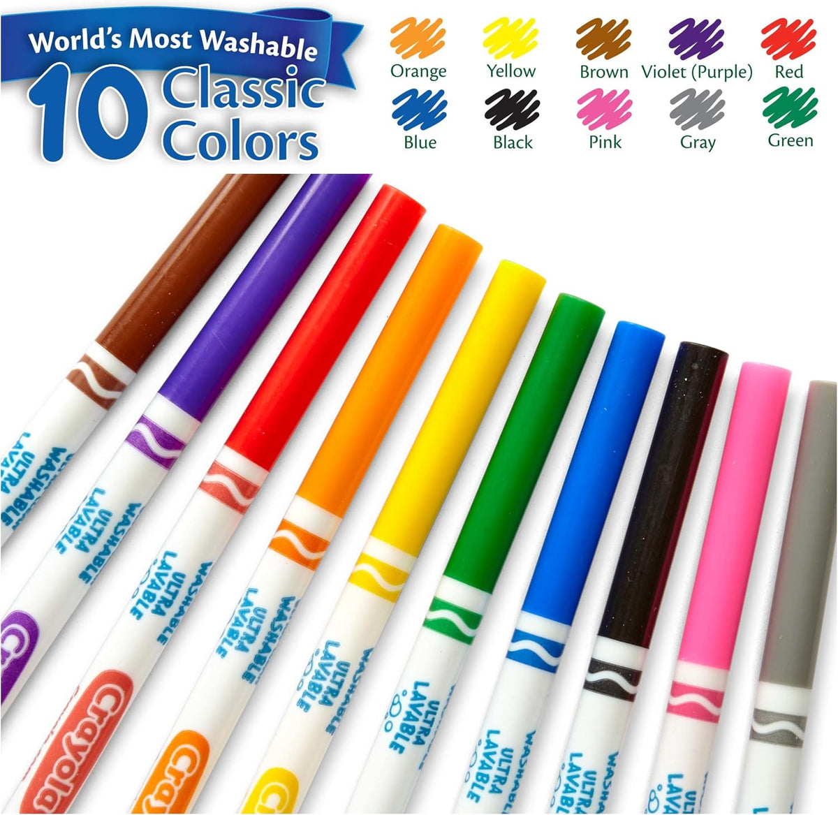 Crayola Ultra-Clean Markers, Fine Line, Classic Colors, Color Max Markers 10 count