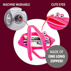 ZIPIT - Monster Pencil Case for Girls, Holds Up to 30 Pens, Machine Washable, Made of One Long Zipper! (Pink)