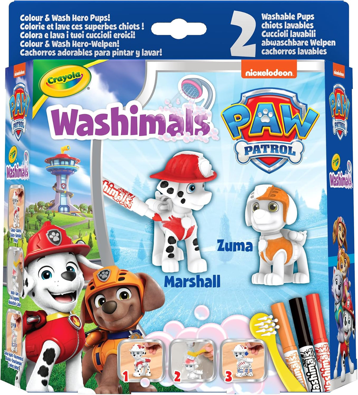 CRAYOLA - Washimals Paw Patrol Activity Set with 2 Puppies, 3 Washable Felt Tip Pens and Brush, Game and Gift for Children, from 3 Years