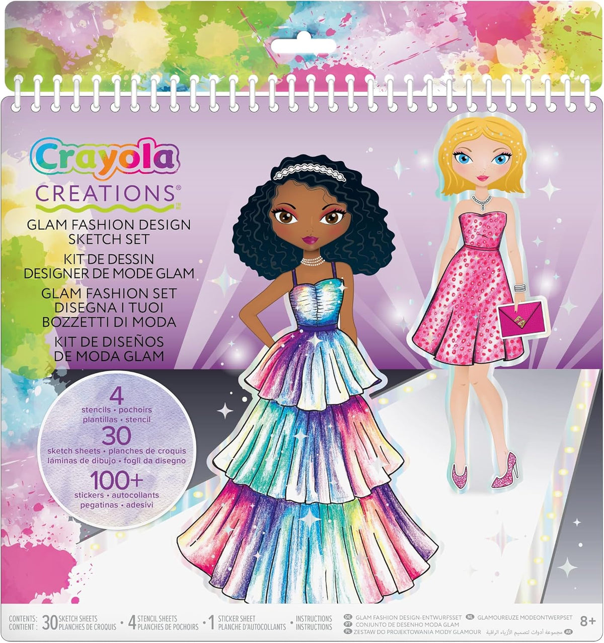 CRAYOLA Creations Glam Fashion Set, Create Your Own Fashion Collection, Drawing Set with Stencils and Stickers, Creative Activity for Girls, from 8 Years