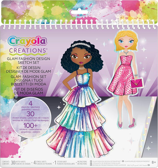 CRAYOLA Creations Glam Fashion Set, Create Your Own Fashion Collection, Drawing Set with Stencils and Stickers, Creative Activity for Girls, from 8 Years