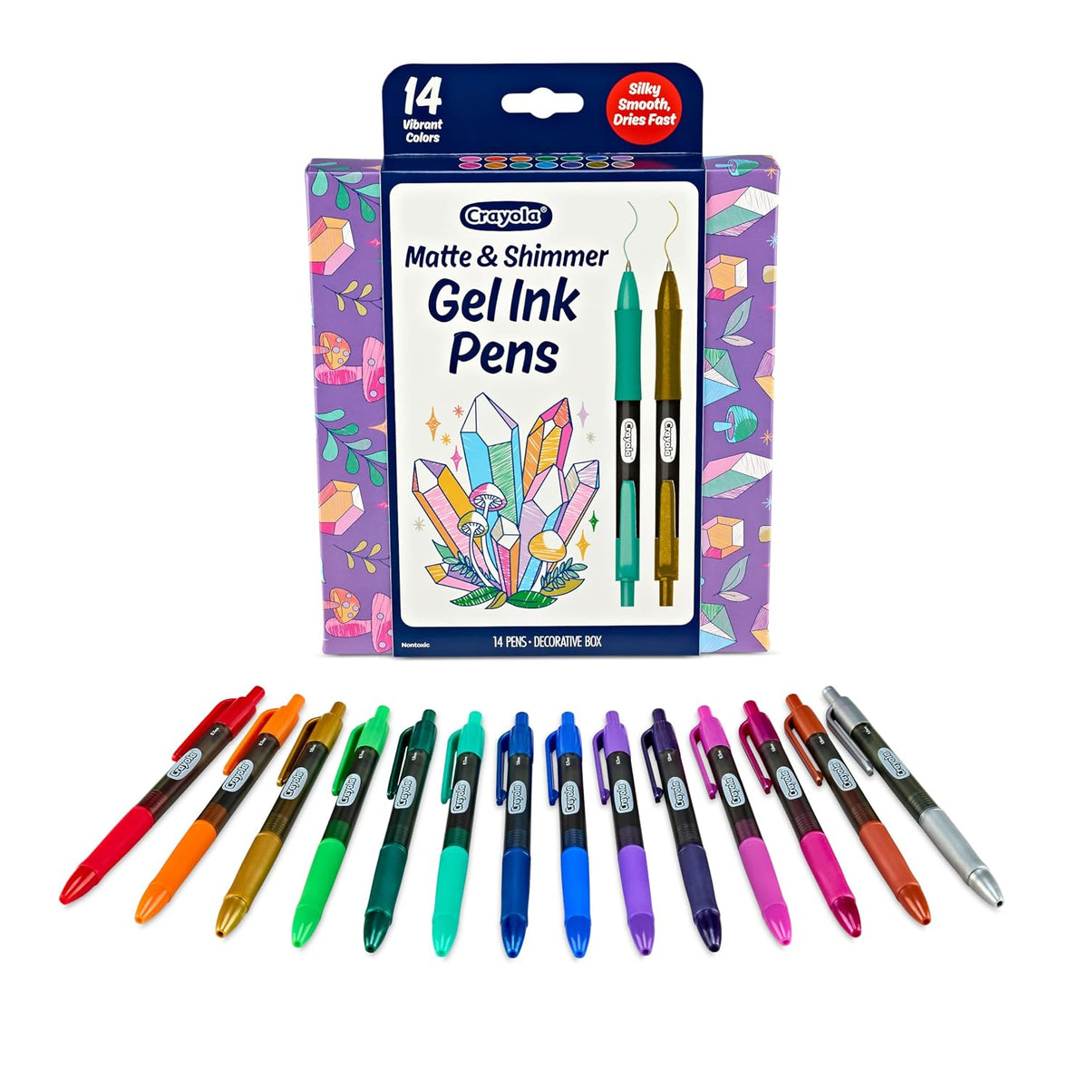 Crayola Gel Ink Pen Marker Set, 14 Matte & Glitter Pens, Gel Pens for Coloring, Fine Point, Gift for Kids & Teens, Ages 4+