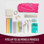 ZIPIT - Monster Pencil Case for Girls, Holds Up to 30 Pens, Machine Washable, Made of One Long Zipper! (Pink)