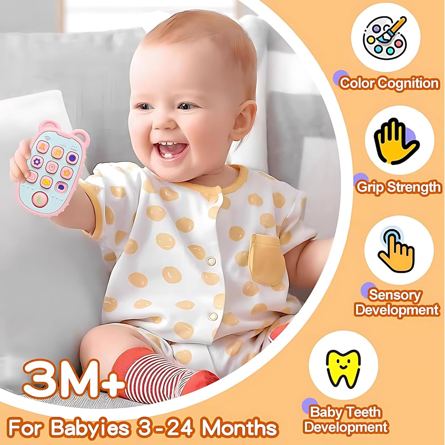 Baby Teether Phone Toy – Soft Silicone Mobile Phone Shape Teething Toy for Infants – BPA-Free, Food-Grade, Safe & Fun Oral Care Teether for Babies 3+ Months – Cute Mobile Design (Cream)