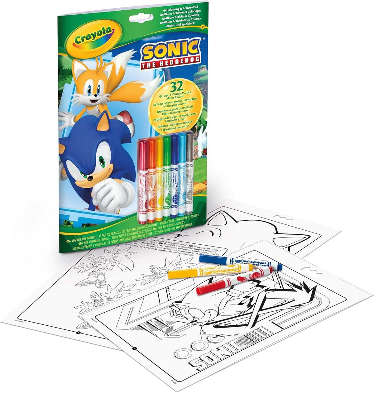 Crayola Sonic the Hedgehog Activity & Colouring Book – 32 Fun Pages with 7 Washable Mini Markers | Kids Creative Art Set | Perfect Gift for Boys & Girls Ages 3+