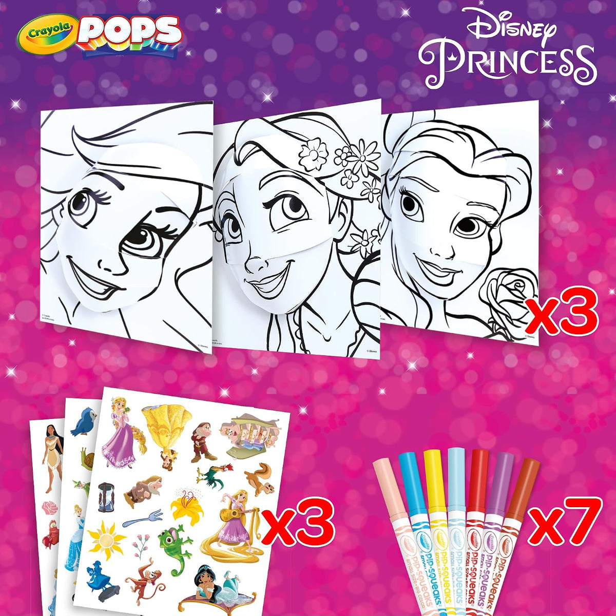 Crayola - POPS 3D Activities Set Colouring and Creating 3D Pictures | Creative Activity and Gift for Children, Theme Disney Princess, | Ideal for gift ages from 6 Years