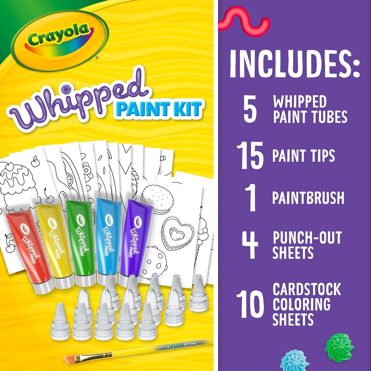 Crayola - Whipped Paint Kit, 15 Changeable Pints tips, 3 Unique Style ( Multicolour) 5+| LESS-MESS PAINTING | 3D ART | GIFT FOR BOYS & GIRLS Ages 5+