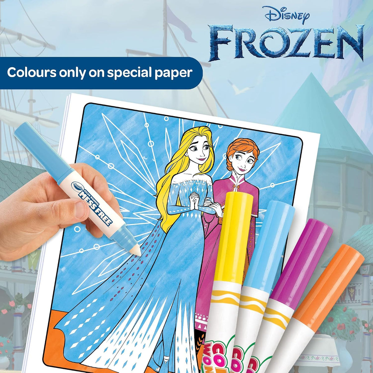 CRAYOLA - Color Wonder, Colouring Set with 18 Coloring Pages and 4 Stain-free Felt Pens, Frozen Topic, Creative Activity for Children