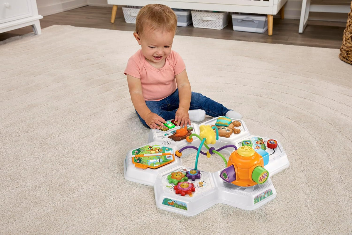 VTech Busy Bee 2-in-1 Activity Table with Music, Shape Sorter & Learning Zones for Babies & Toddlers