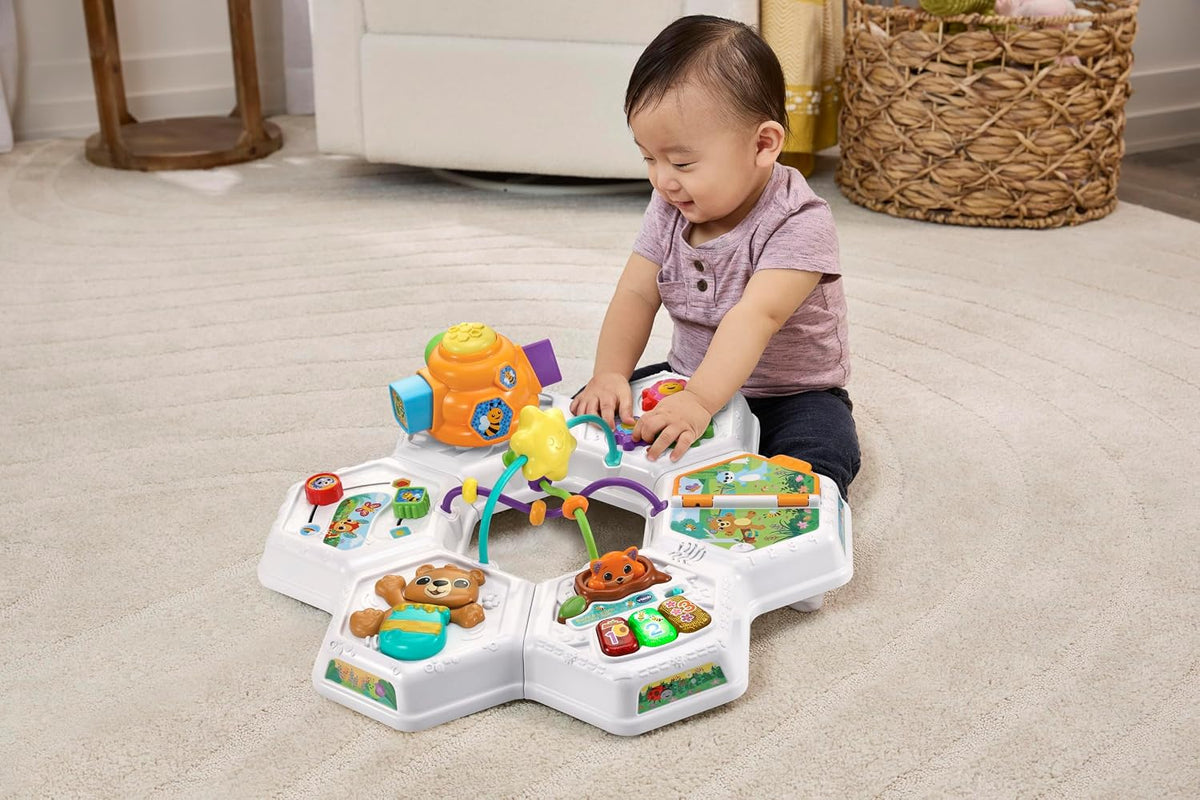 VTech Busy Bee 2-in-1 Activity Table with Music, Shape Sorter & Learning Zones for Babies & Toddlers