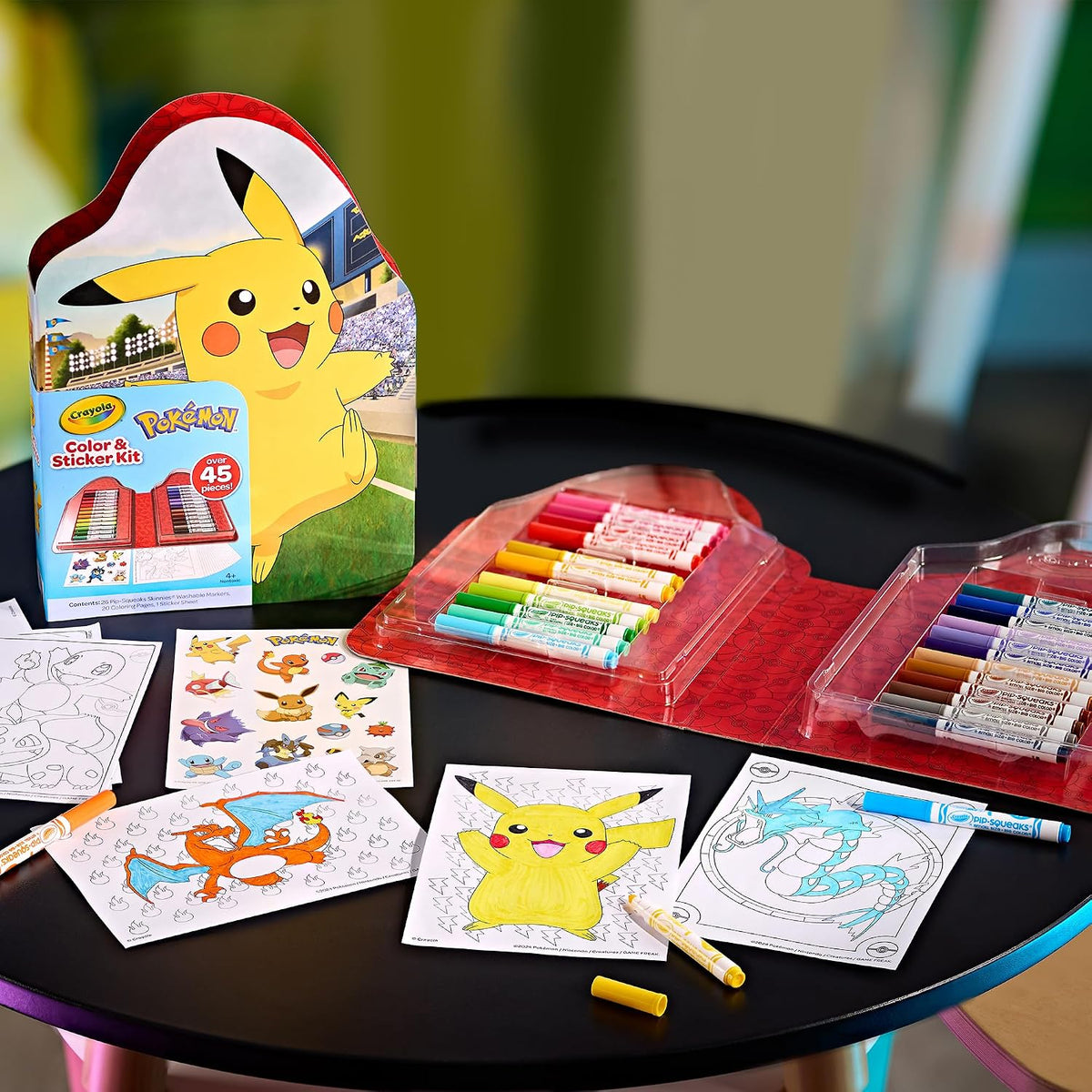 CRAYOLA - Case with Colours & Stickers Pokémon, Felt Pen Set, Colouring Pages, Stickers, 45 Pieces, Creative Gift for Children from 5 Years