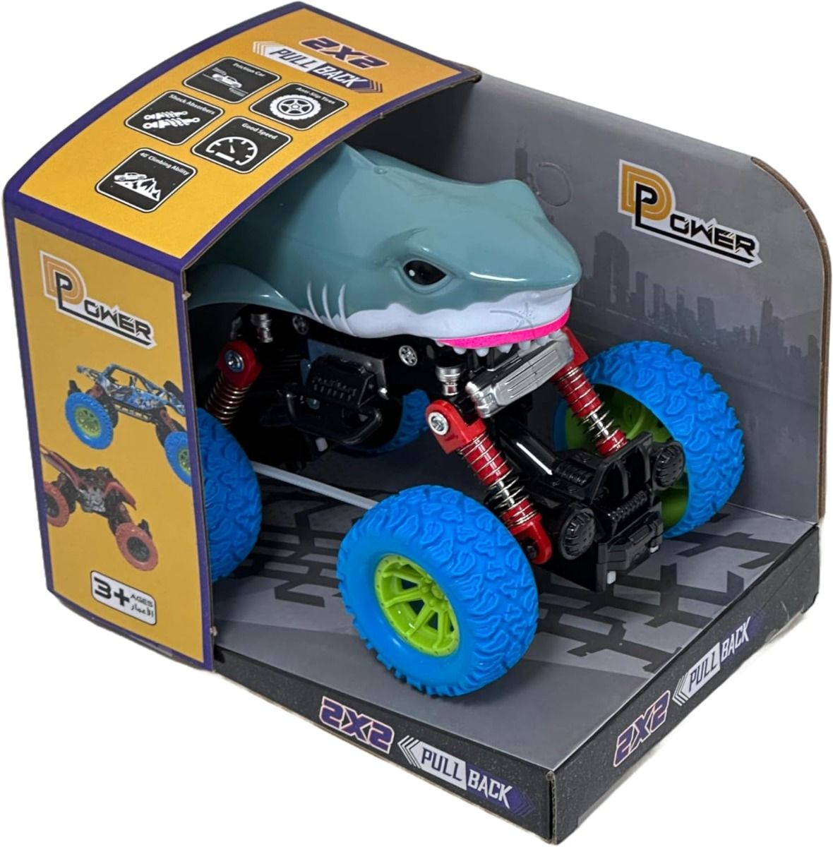 D-Power - PullBack Crazy Shark Truck | No Batteries Needed, Fun for All Ages | 3+
