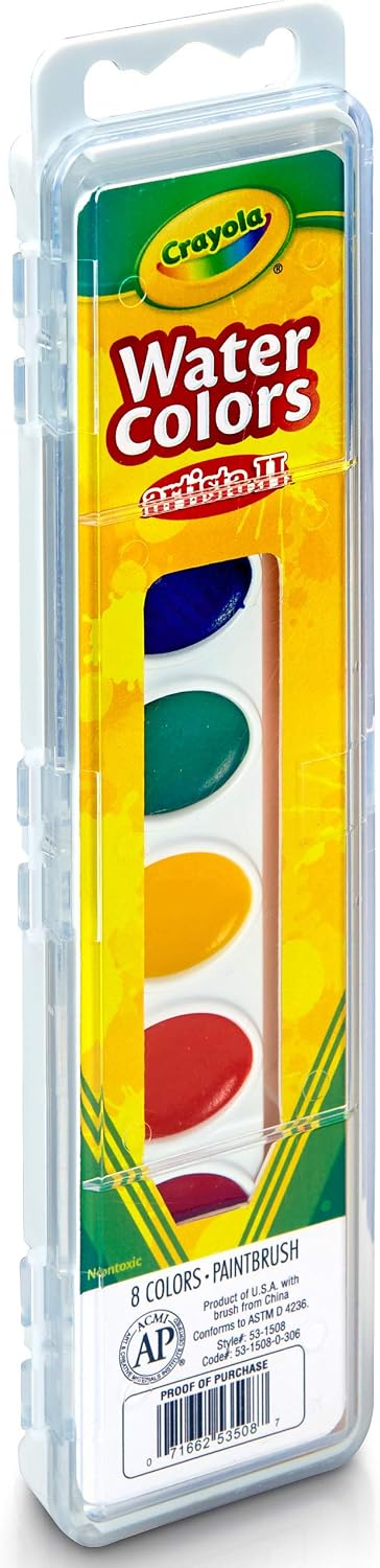Crayola Artista II Watercolors Set – 8 Classic Washable Colors with Paintbrush | Non-Toxic Kids Paint Set for Art, Crafts & School Projects, Ages 3+
