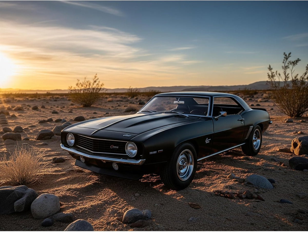 D-Power 1:36 Diecast Chevrolet Camaro 1969 – Matte Black, Pull Back, Classic Muscle Car Collectible Model