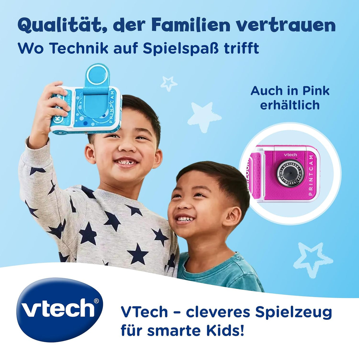 VTech - KidiZoom PrintCam | Digital Camera For Children | Electronic Toy Camera, Click & Print | Photos & Video For Kids Aged 3, 4, 5, 6, 7, 9 Years Old - Blue
