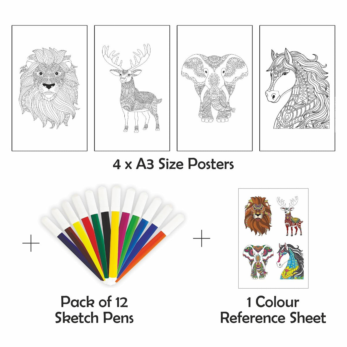 Unikplay Doodle Colouring Kit – Animals | Creative Art & Craft Set with Posters, Markers & Stickers for Kids