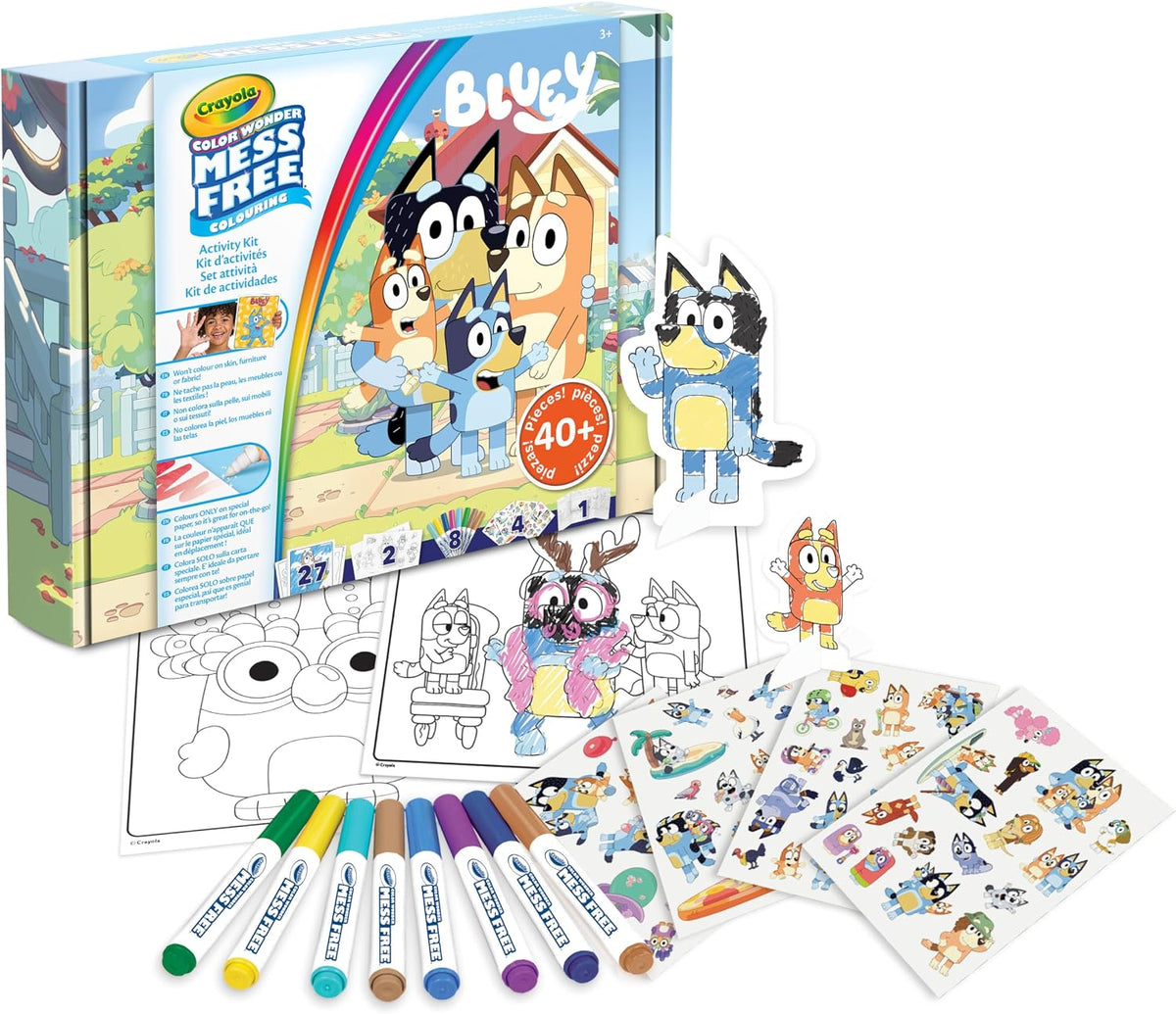 Crayola - Color Wonder, Activity Set 40+ pieces, with coloring pages, stain-free felt-tip pens, stickers, pop-up figures, Bluey, creative activity for kids, age 3,4,5 years