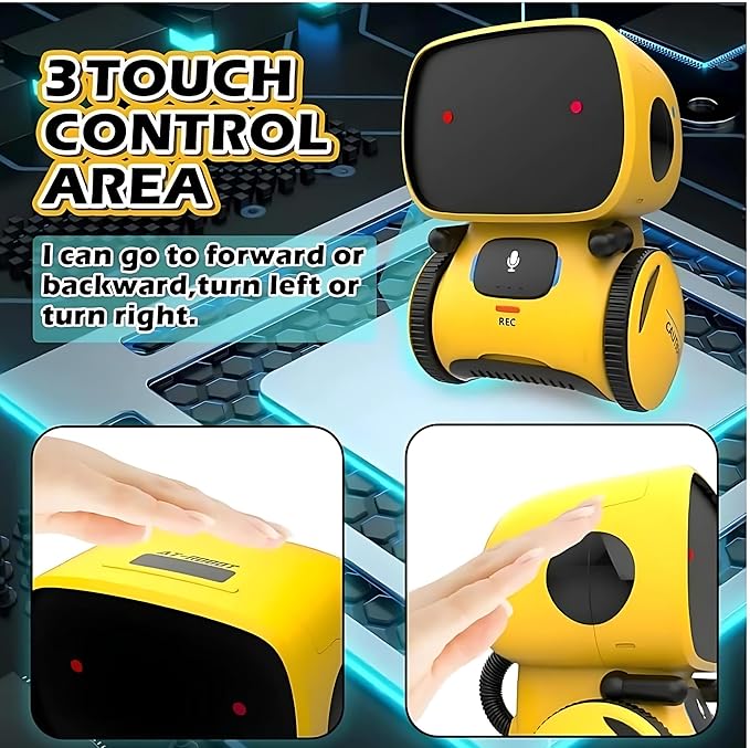 Mini Smart Robot Toy for Kids – Voice-Controlled Interactive Talking Robot with Lights & Sounds, Educational Toy for Boys & Girls Ages 3+ (Yellow)