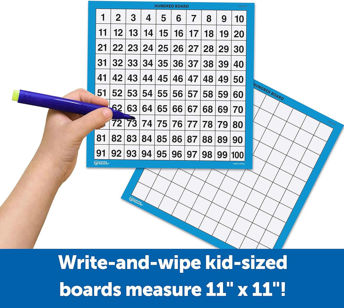 Learning Resources Laminated Hundred Boards, Dry Erase Counting Aid, Set of 10, Ages 5+, Multicolor, Model:LER0375 Multi color, 11" x 11", Multi-colour