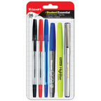 Luxor Student Essential Stationery Kit | Ball Point Pens, Sign Pen, Highlighter & Fineliner | Writing & Study Essentials for School & College