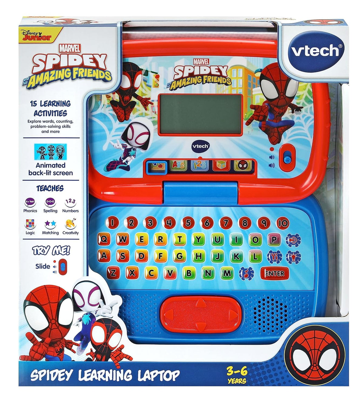 Vtech - Spidey & His Amazing friends Spidey Learning Laptop - Multicolour | Enjoy logic, memory, and creative games with the VTech® | Suitable for ages 3 + up