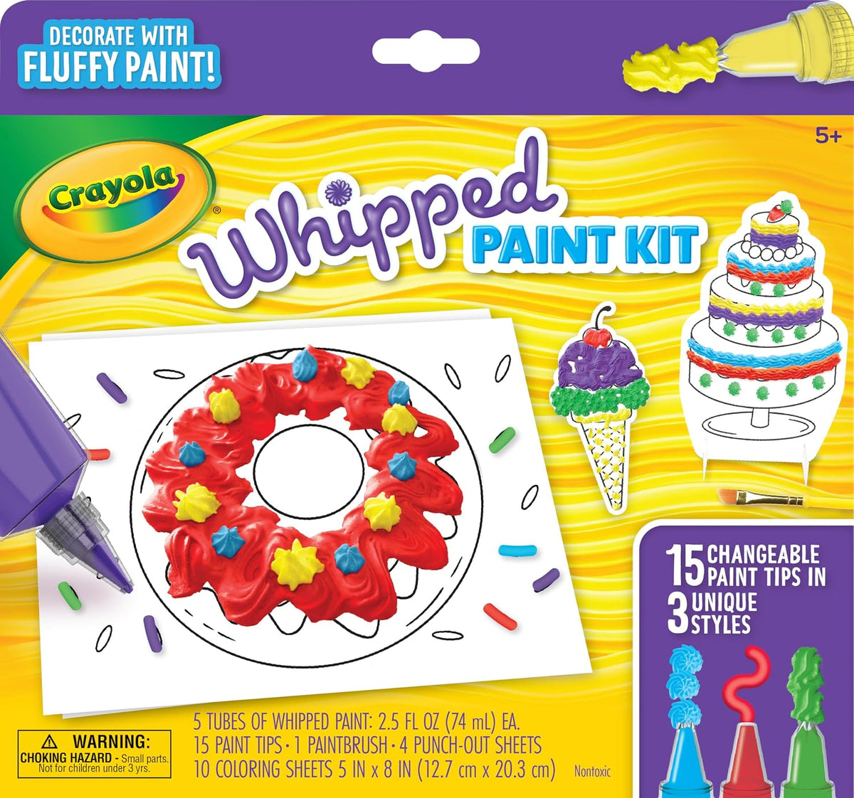 Crayola - Whipped Paint Kit, 15 Changeable Pints tips, 3 Unique Style ( Multicolour) 5+| LESS-MESS PAINTING | 3D ART | GIFT FOR BOYS & GIRLS Ages 5+