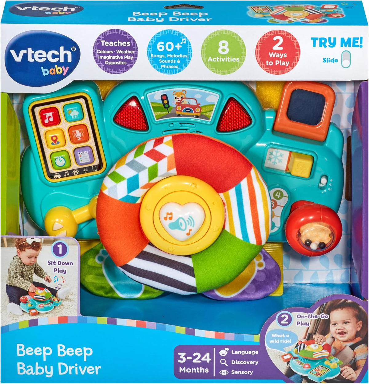 VTech Baby Beep Beep Driver – Interactive Steering Wheel Toy with Lights, Sounds, Buttons & Textures | Educational Toy for Babies 3–24 Months+