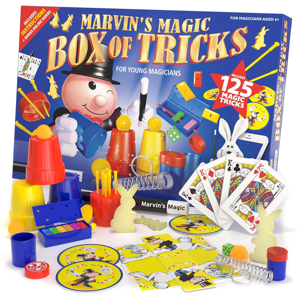 Marvin’s Magic Box of Tricks – 125 Classic Magic Tricks Set for Kids, Complete Magician Kit with Props & Video Instructions