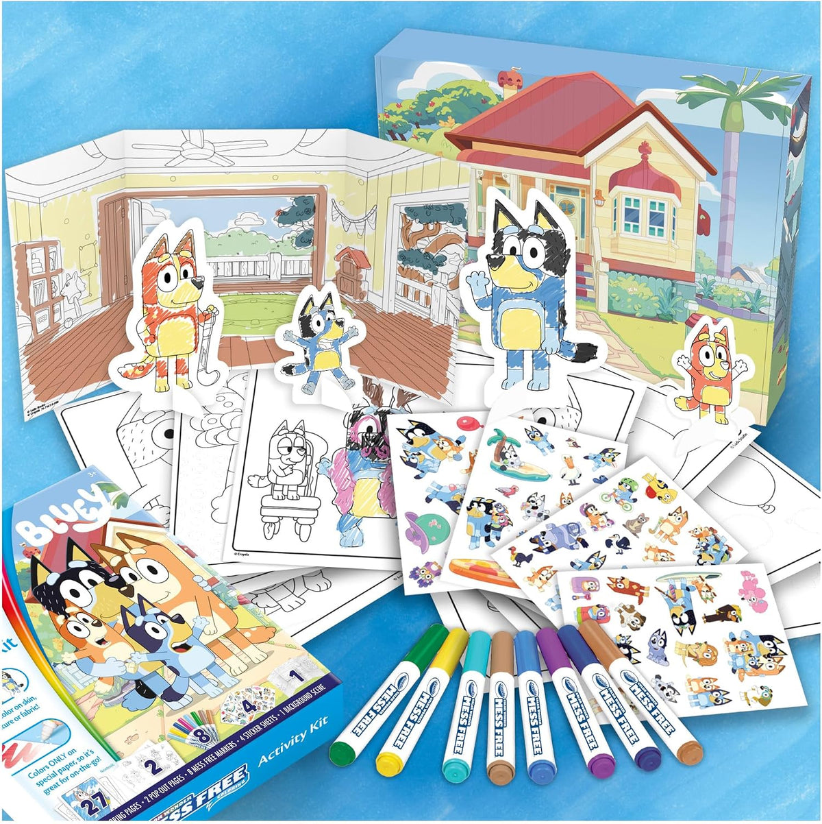 Crayola - Color Wonder, Activity Set 40+ pieces, with coloring pages, stain-free felt-tip pens, stickers, pop-up figures, Bluey, creative activity for kids, age 3,4,5 years