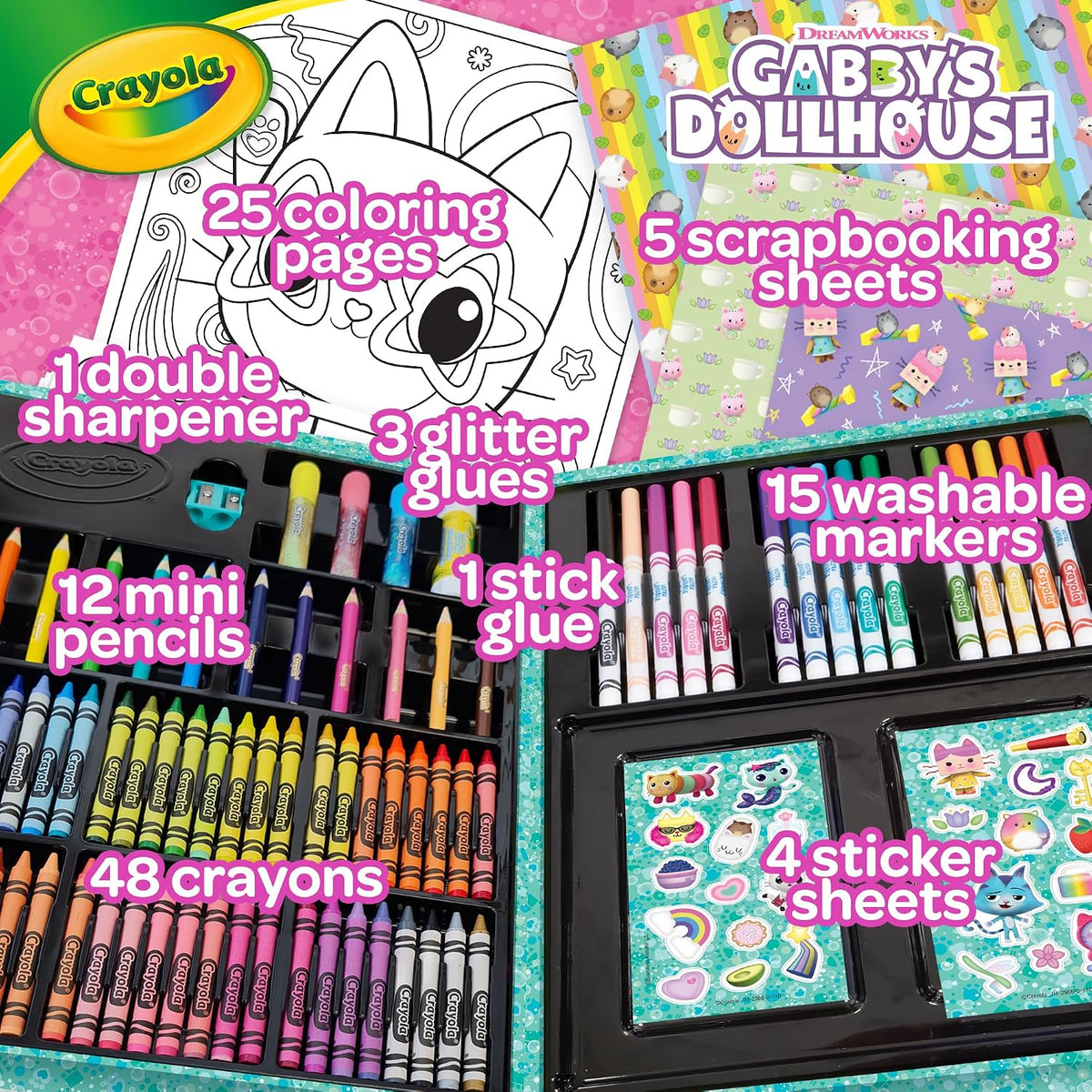 CRAYOLA - Inspiration Art Case, Gabby's Dollhouse Coloring Set, Ideal for Drawing and Coloring, 115 Pieces, Markers, Pencils and Pens