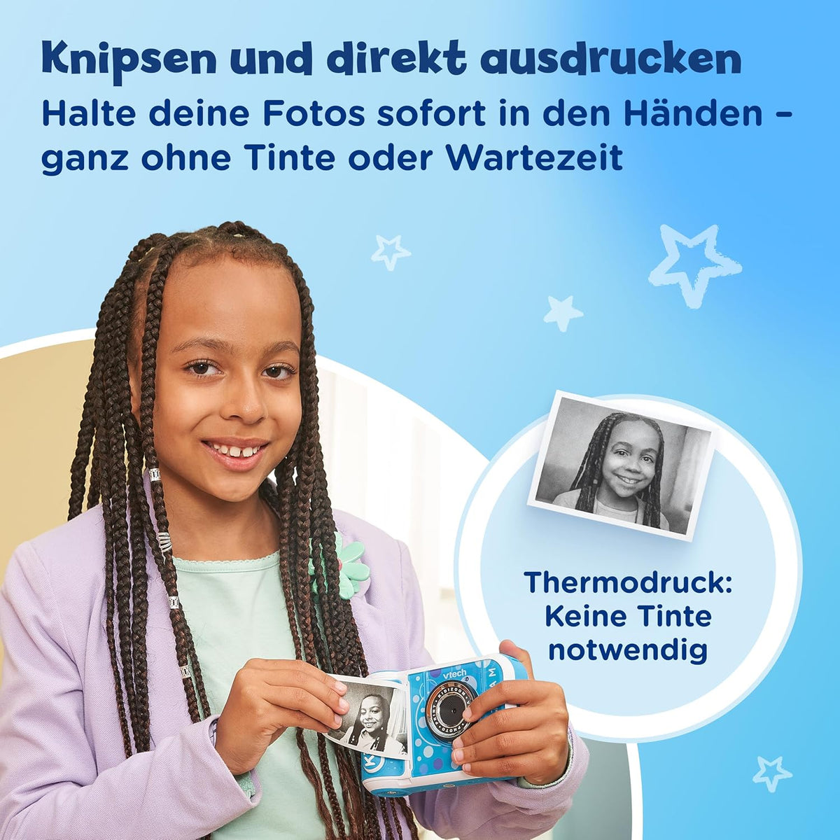 VTech - KidiZoom PrintCam | Digital Camera For Children | Electronic Toy Camera, Click & Print | Photos & Video For Kids Aged 3, 4, 5, 6, 7, 9 Years Old - Blue
