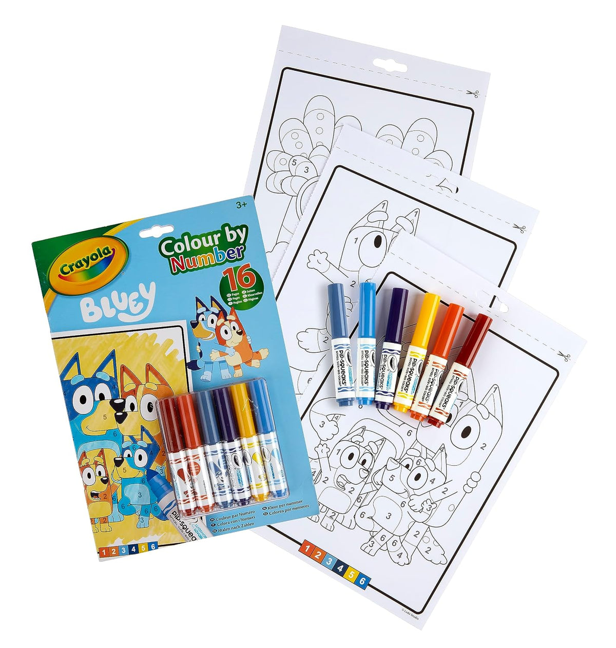 Crayola - Colour by Numbers - Bluey (Includes 16 Colouring Pages and 6 Mini-Markers) | Early Years Educational Colouring Fun | For Ages 3+