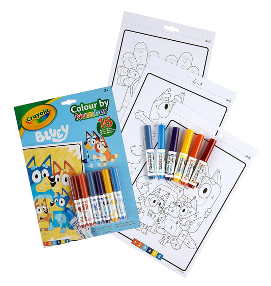 Crayola - Colour by Numbers - Bluey (Includes 16 Colouring Pages and 6 Mini-Markers) | Early Years Educational Colouring Fun | For Ages 3+