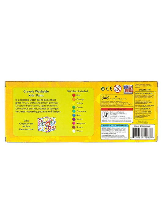 Crayola - Washable Kids Paint | Activity Set,10 Classic Clean & Bright Colors, Pack of 10 | 3+ Yrs