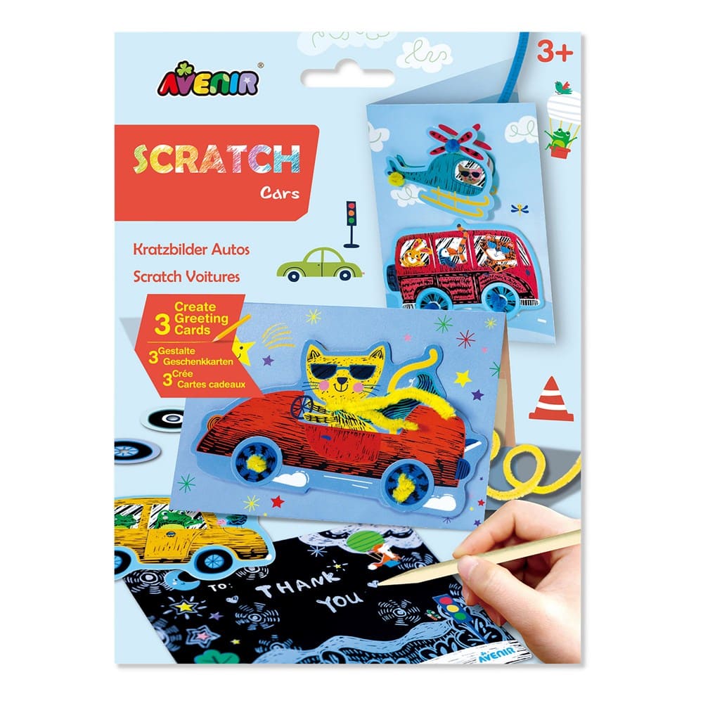 Avenir Scratch - Cars | Arts & Crafts, Greeting Cards Set | Make Beautiful Greetings Cards | Scratch Art 3+