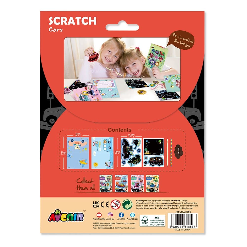 Avenir Scratch - Cars | Arts & Crafts, Greeting Cards Set | Make Beautiful Greetings Cards | Scratch Art 3+