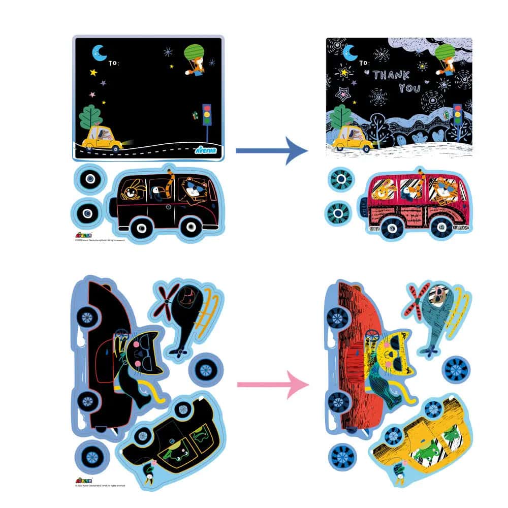 Avenir Scratch - Cars | Arts & Crafts, Greeting Cards Set | Make Beautiful Greetings Cards | Scratch Art 3+