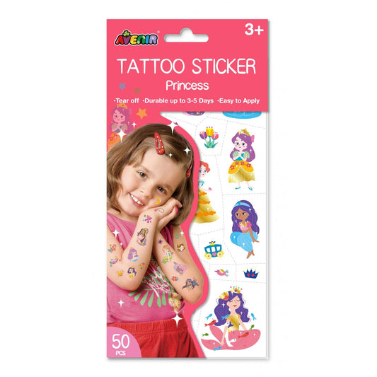 Avenir Tattoo Sticker - Princess | 52pc Set of Temporary Tattoos - High-Quality Water-Based Ink - Safe and Easy to Apply and Remove - Lasts 3-5 Days for Kids 3+