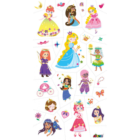 Avenir Tattoo Sticker - Princess | 52pc Set of Temporary Tattoos - High-Quality Water-Based Ink - Safe and Easy to Apply and Remove - Lasts 3-5 Days for Kids 3+