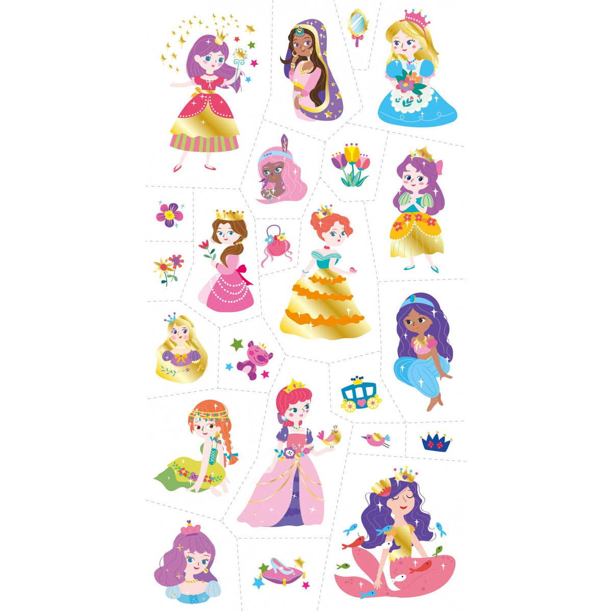 Avenir Tattoo Sticker - Princess | 52pc Set of Temporary Tattoos - High-Quality Water-Based Ink - Safe and Easy to Apply and Remove - Lasts 3-5 Days for Kids 3+