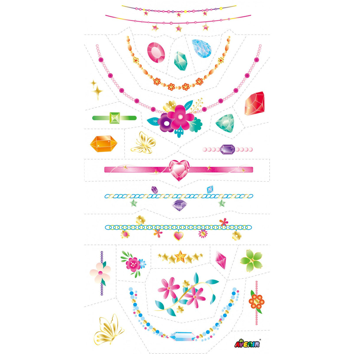 Avenir Tattoo Sticker - Jewelry | 50pc Set of Temporary Tattoos - High-Quality Water-Based Ink - Safe and Easy to Apply and Remove - Lasts 3-5 Days for Kids 3+