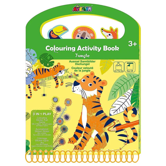 Avenir Coloring Activity Book - Jungle | On-The-Go Coloring Activity Book for Endless Fun and Creativity, 3-in-1 Play - Coloring, Games & Stickers | Ideal Gift for Kids 3+