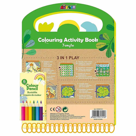 Avenir Coloring Activity Book - Jungle | On-The-Go Coloring Activity Book for Endless Fun and Creativity, 3-in-1 Play - Coloring, Games & Stickers | Ideal Gift for Kids 3+