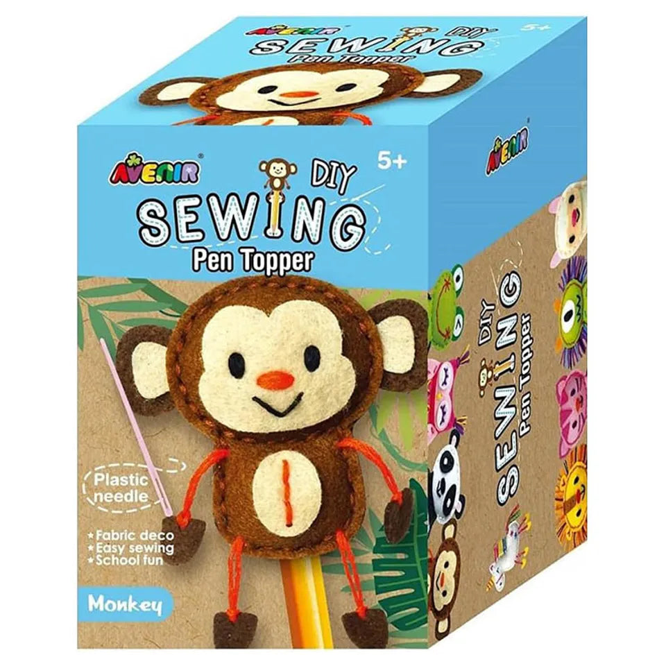 Avenir Sewing Pen Topper - Monkey | DIY Pen Topper Friend Sewing Kit - Hours of Entertainment & Creativity | Tools & Instructions Included, Easy and Fun Activity for Kids +