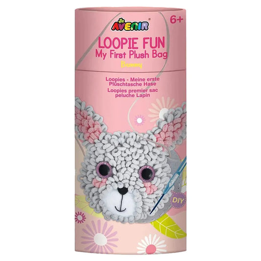 Avenir Loopie Fun - My First Plush Bag Kit - Bunny| Learn to Sew with Loopies! Complete Kit with Felt, Soft Yarn, Crochet Hook, and Step-by-Step Instructions – Safe & Easy to Use | Kids Aged 3+