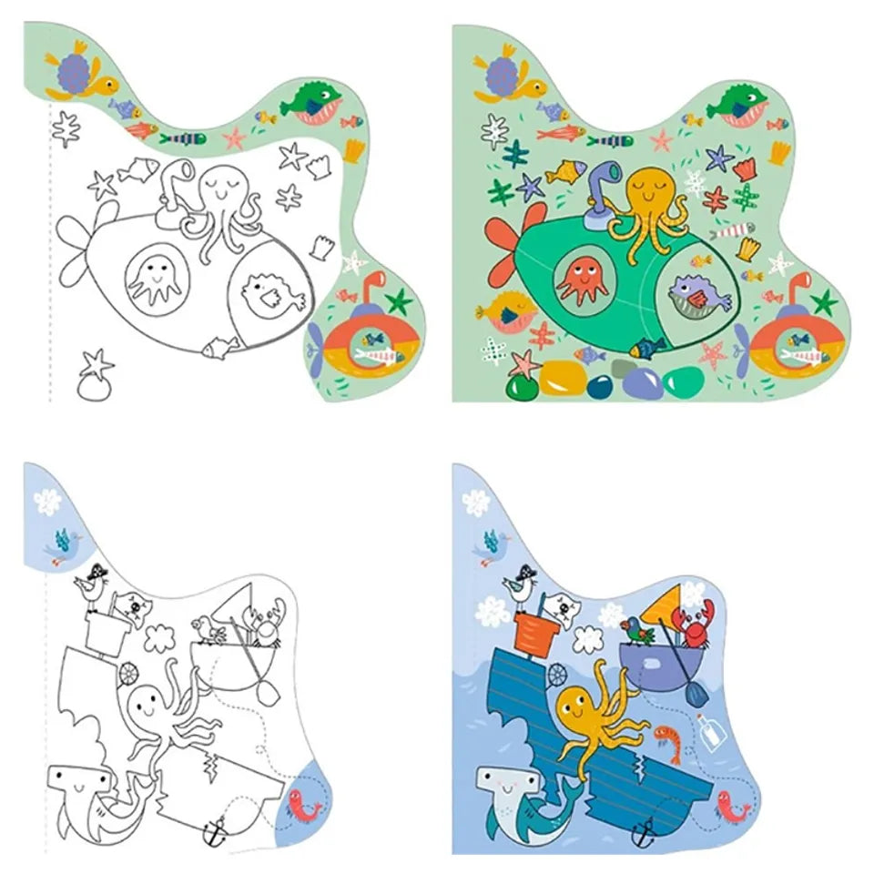 Avenir Magic Water Painting – Underwater | 6 Reusable Coloring Surfaces, 2 Sheets of Repositionable Stickers, and Refillable Water Pen, Easy to Carry | Kids 3+