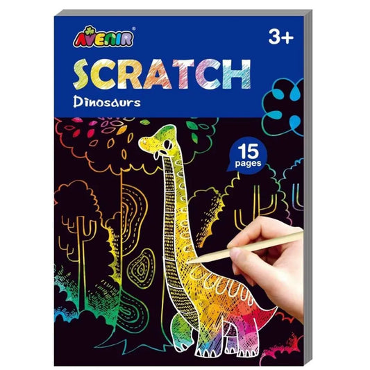 Avenir - Mini Scratch Book Dinosaurs | easy-to-use activity book is perfect for unleashing your child's imagination and creativity, while also fostering essential skills such as motor skills, hand-eye coordination, and manual dexterity | Ages 3+