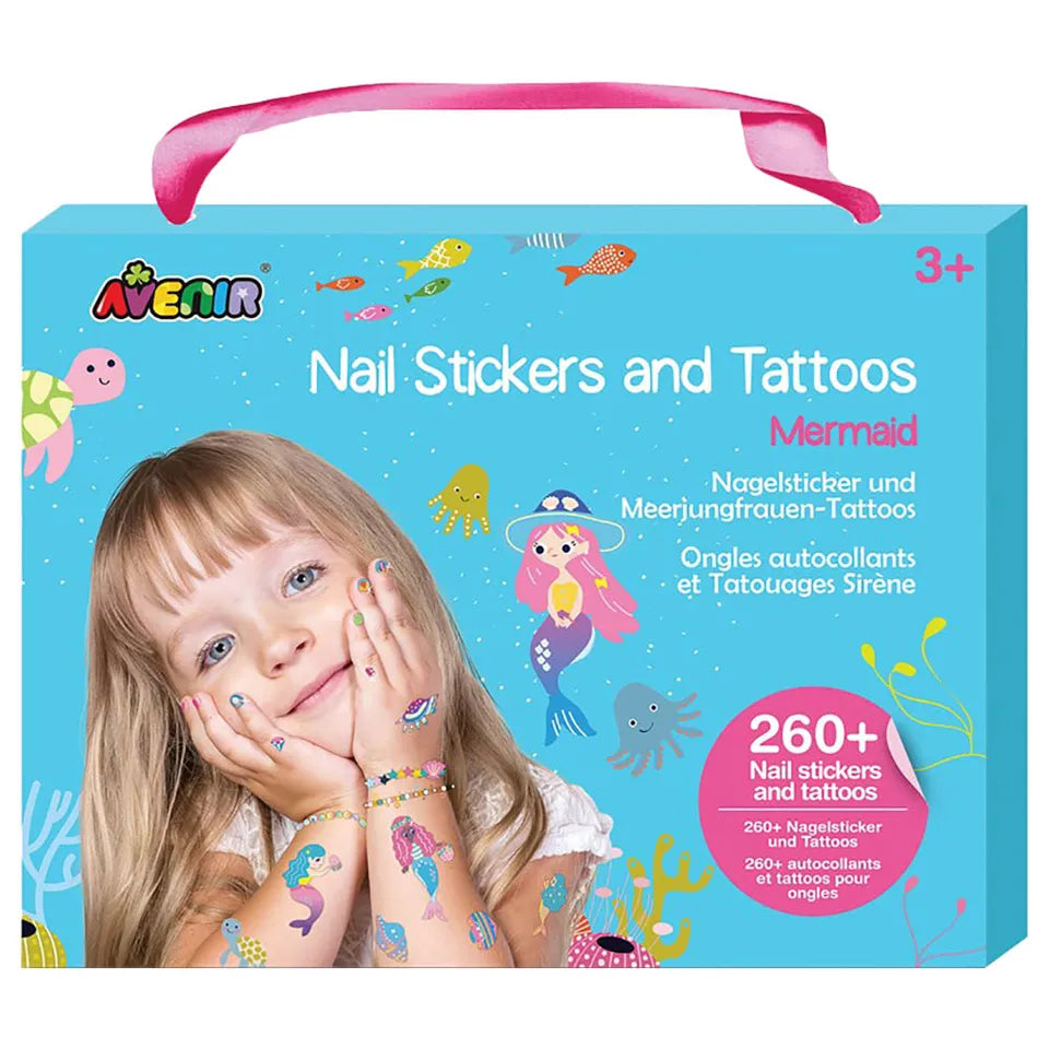 Avenir Nail Stickers and Tattoos - Mermaid | Trendy Themed Designs! Over 260 Colorful and Temporary Stickers & Tattoos for Fashionable Kids - Easy to Use and Remove - Perfect Fashion Activity & Ideal Gifts for Girls 3+